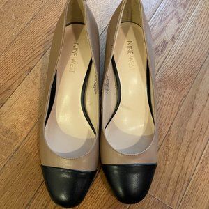 Nine West Black Cap Toe Pumps - block heel